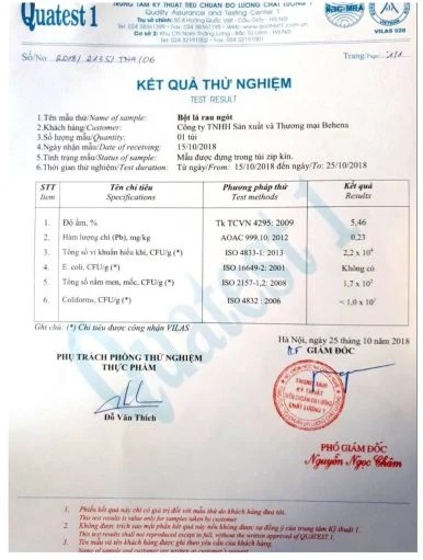 Kết quả thử nghiệm